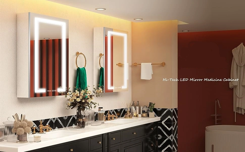 LED Medicne Cabinet Mirror with Storage and Lights, Dimmer, Defogger, 3 Color Temperature, 2 Outlets &amp; Usbs, 3 Shelves Capacity, Bathroom Cabinet Wall Mounted