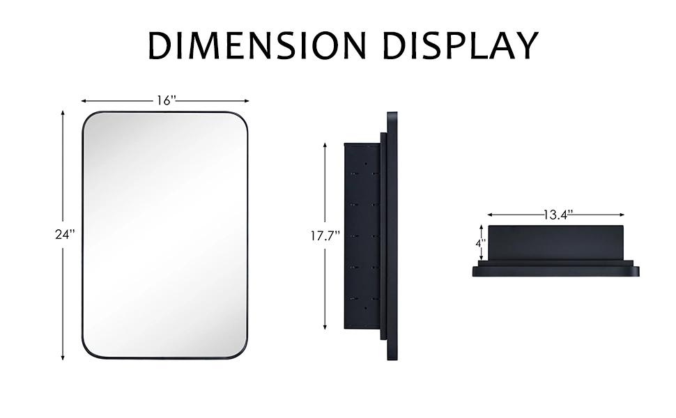 Medicine Cabinet with Stainless Steel Frame Mirror for Wall 16 X 24 &prime;&prime;