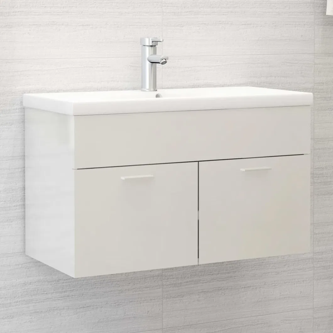 Sink Cabinet with Built-in Basin High Gloss White Chipboard