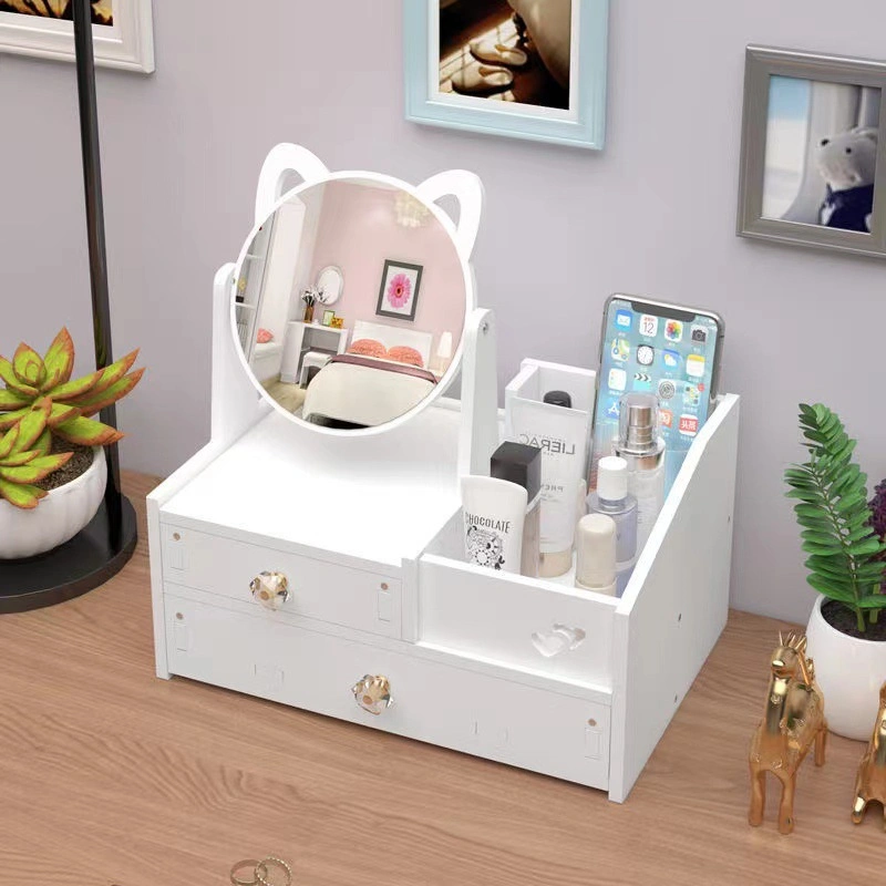 Desktop Storage Makeup Mirror with Box Desktop Princess Mirror Size Vanity Mirror