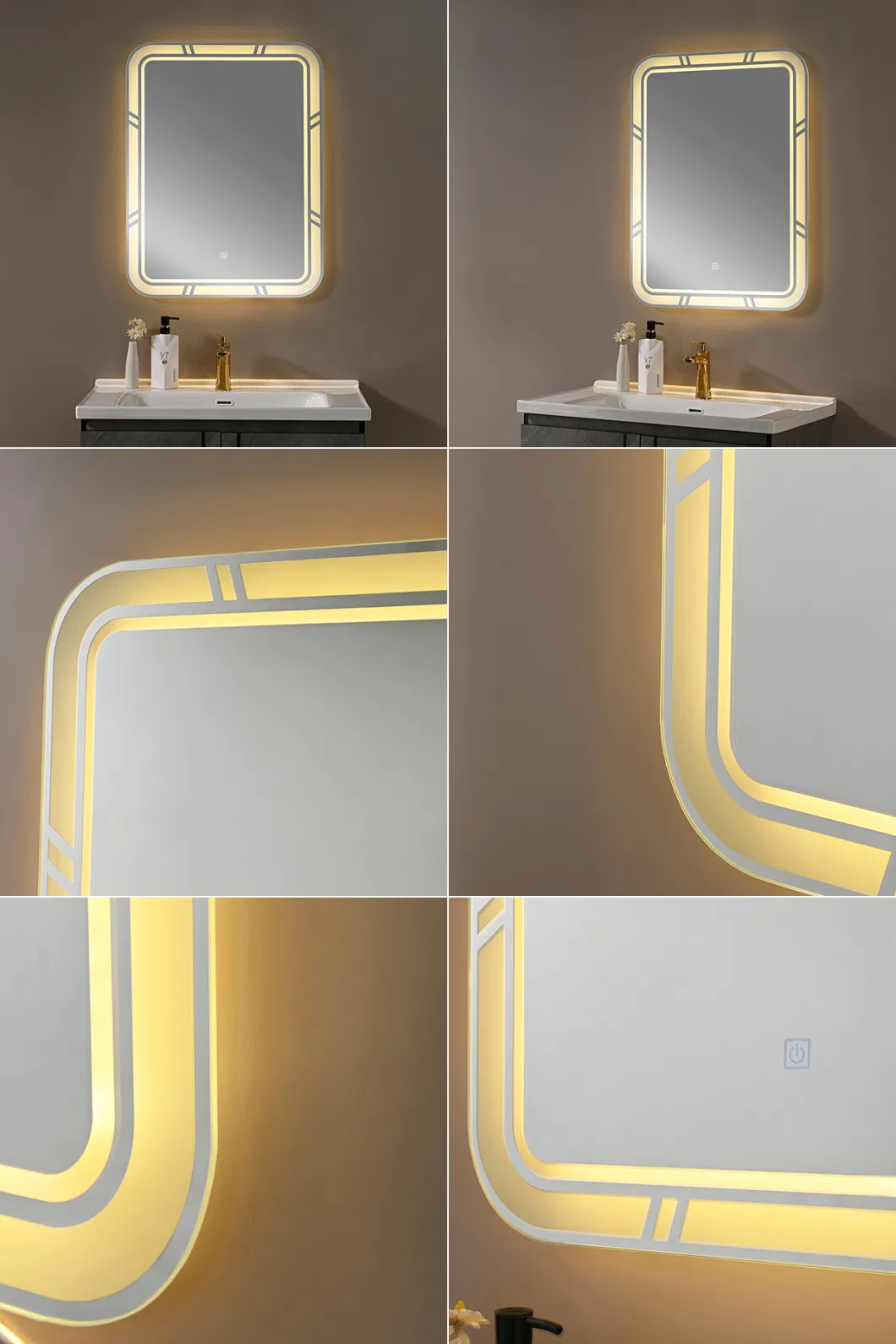 LED Backlit Smart Custom Retangular LED Light Bathroom Shaving Wall Touch Control Anti-Fog Mirror