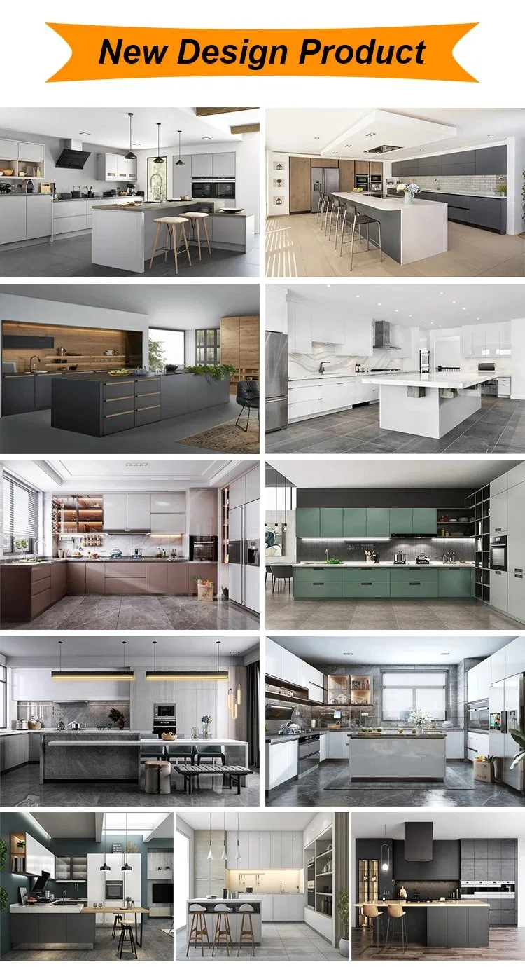 Custom Home Hotel Wooden Kitchen Cabinetry Set Design Modern Lacquer Black Matt Finish Frameless Kitchen Cabinets