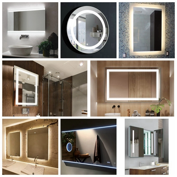 Home Decoration Bathroom Mirror with LED Lights Touch Switch Anti-Fog Dimmable Wall Mounted Makeup Vanity Mirror Backlit Frameless Furniture