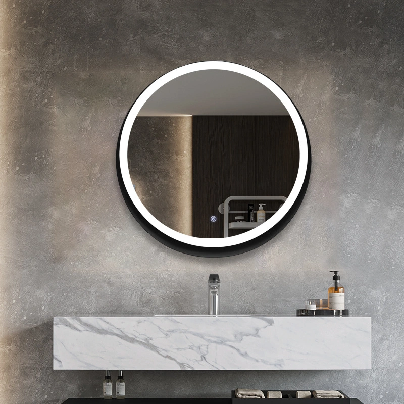 Round Iron Frame Anti-Fog Bathroom Mirror Bathroom Toilet LED Shaving Makeup Mirror Shelf