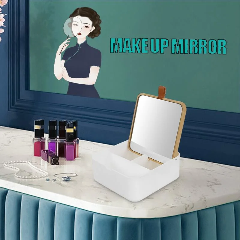 FSC Recycling High Quality Cosmetic Bamboo Mirror with Plastic Storage Box