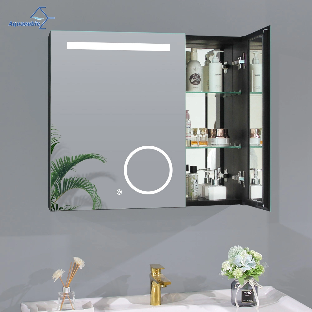 Aquacubic Wall Mounted 33*25 Inch Magnifying Mirror Waterproof Makeup Mirror LED Silver Mirror Cabinet Bathroom