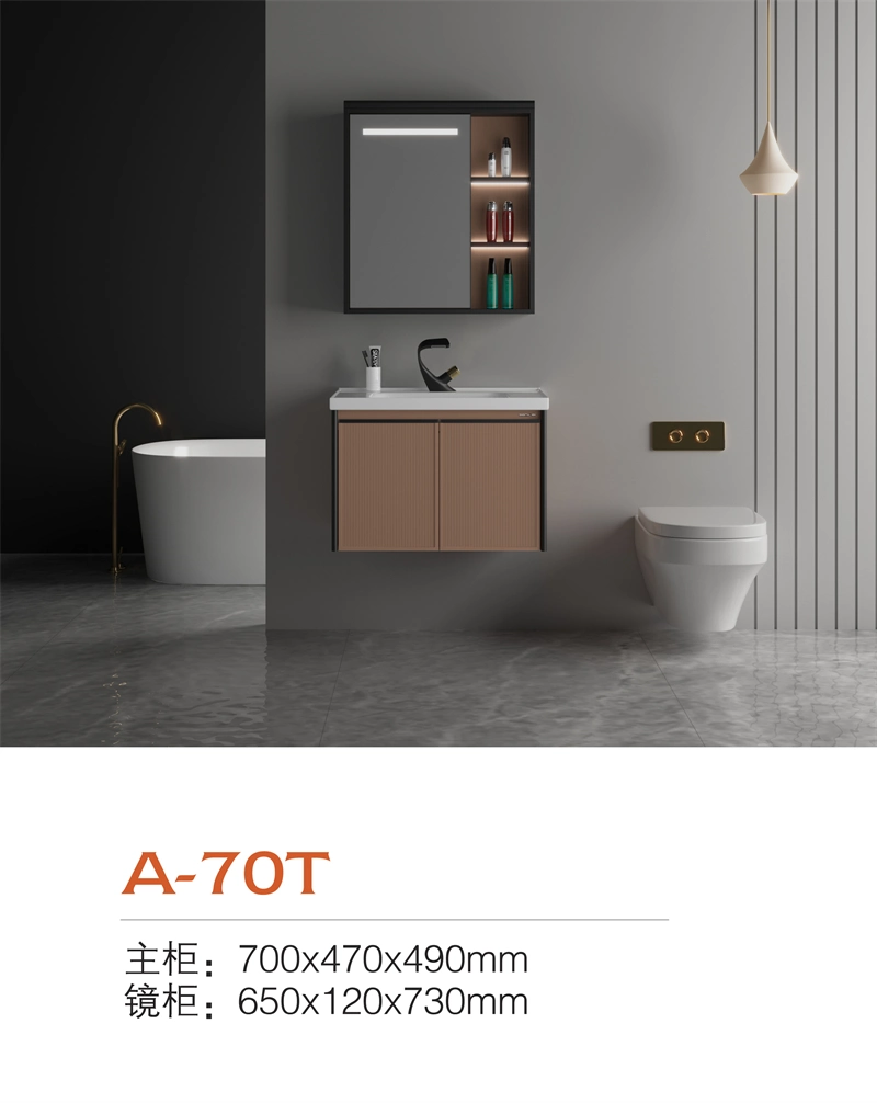 Chaozhou Factory Sanitary Ware Complete Sets LED Lights Brown Color Bathroom Cabinets Lighting with Sink