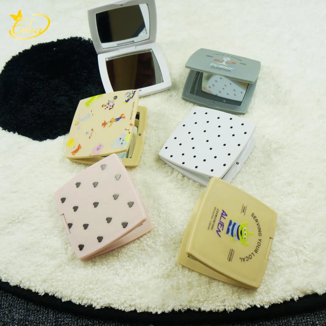 Double-Sided Folding Square Makeup Mirror Portable Small Mirror Japanese-Style Cute Pocket Mirror