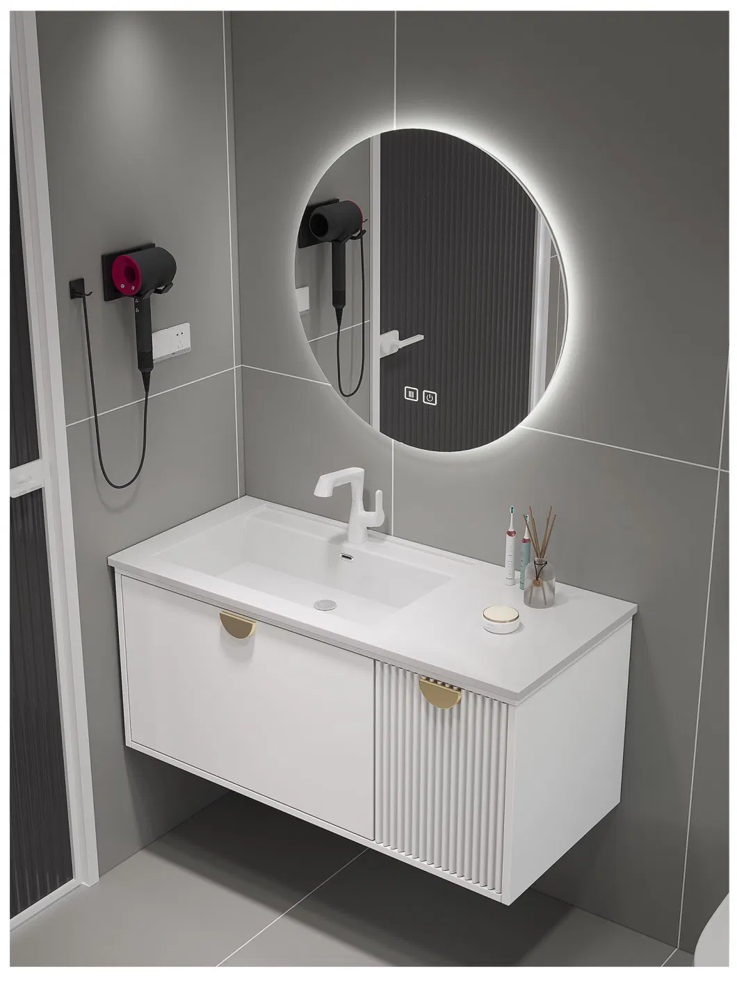 Home Bathroom Furniture Luxury Washroom High Quality Bathroom Vanity Cabinet Bathroom Cabinet with Mirror Light
