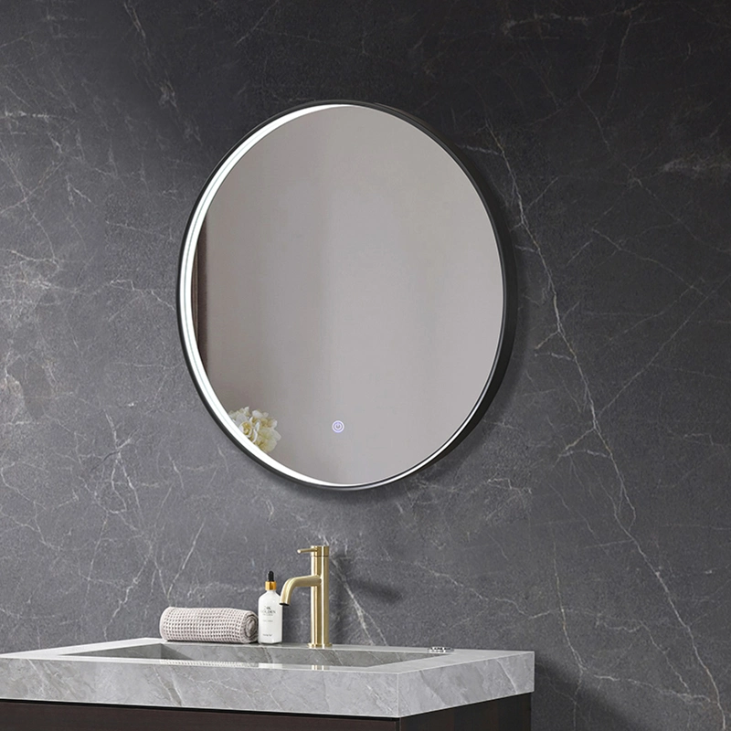 Modern Decorative Cosmetic Bathroom Vanity Mirrors Black Aluminum Framed Wall Hanging Mirror Furniture Espejo LED Mirror