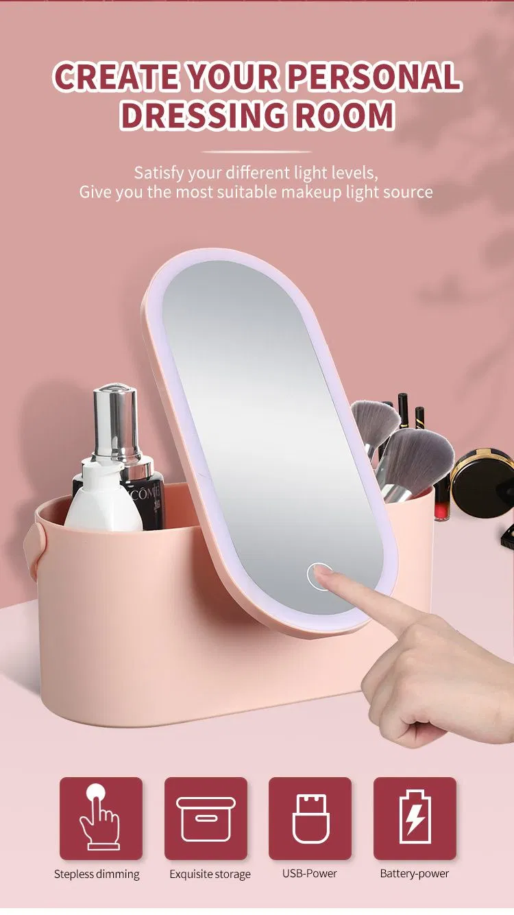 Removable Multi-Function Portable Vanity LED Makeup Mirror with Storage Box