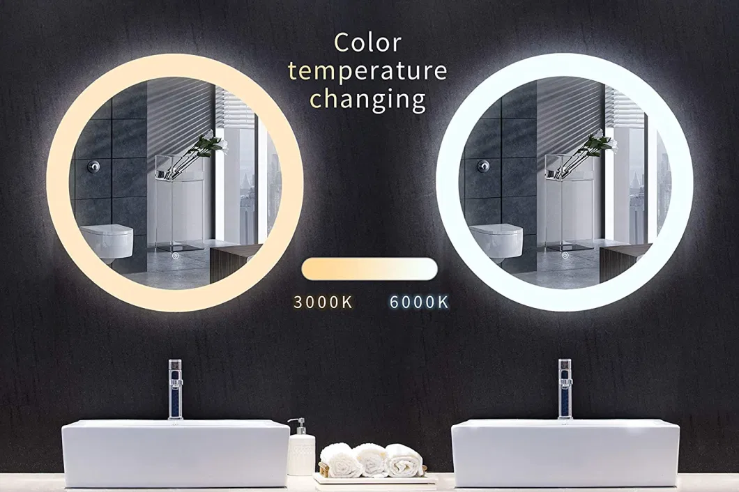 China Factory Modern Home Decoration Round LED Bathroom Mirror with Anti-Fog Dimmer Magnifier Hanging with Frame