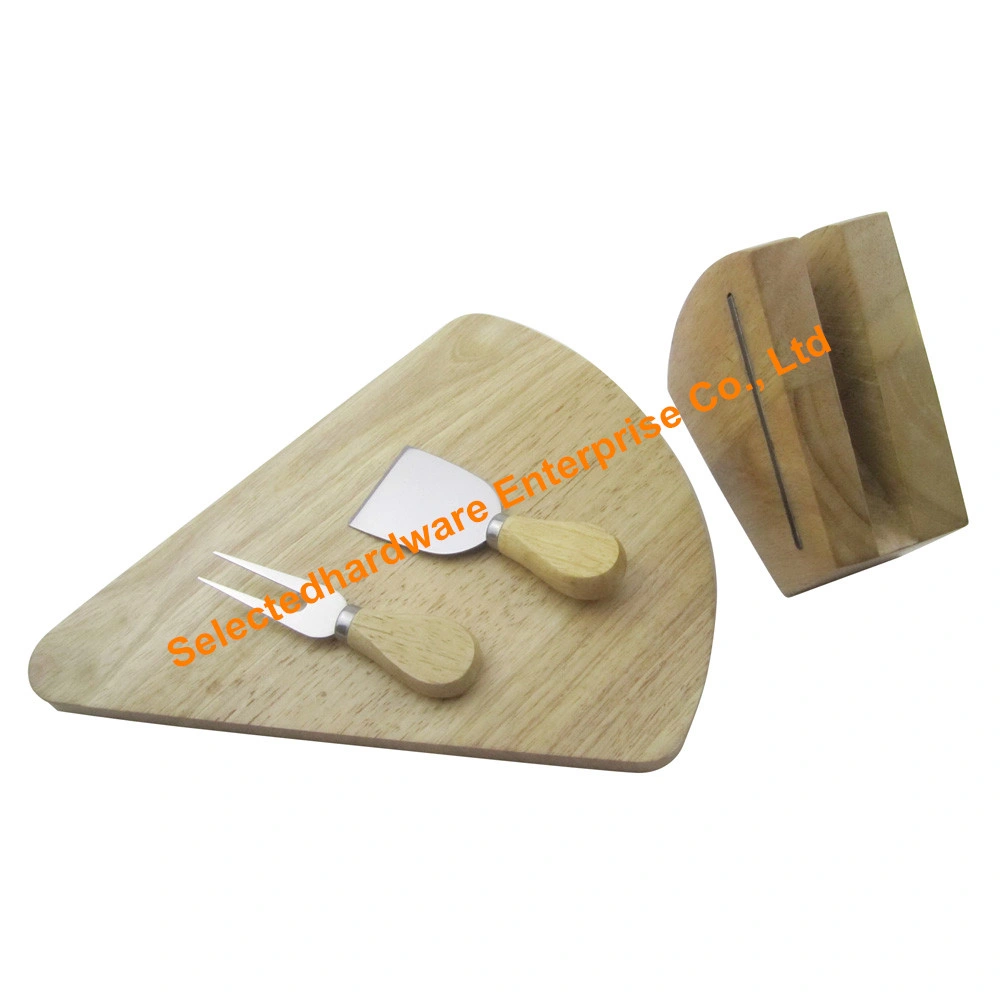 4PCS Rubber Wood Cutting Board Set Cheese Knife and Fork