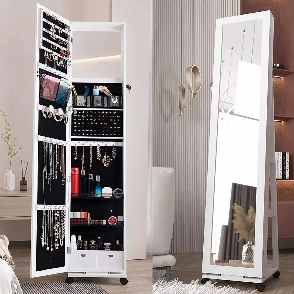 Furniture Customization Wooden Rotating Full Length Standing Jewelry Mirror Cabinet