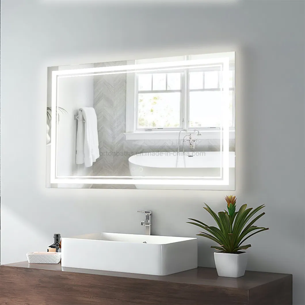 Ortonbath LED Bathroom Mirror Light Vanity Dimmer Anti Fog Makeup 3000K High Lumen CRI90 Warm White Lights Dimmable Memory Touch Button IP54 Waterproof Square