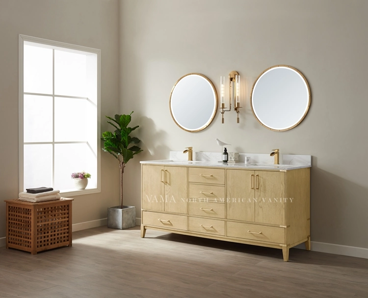 Vama Factory Best Selling Design Bathroom Vanity Modern Smart Bathroom Wooden Cabinets with Double Sinks and Mirror 799072