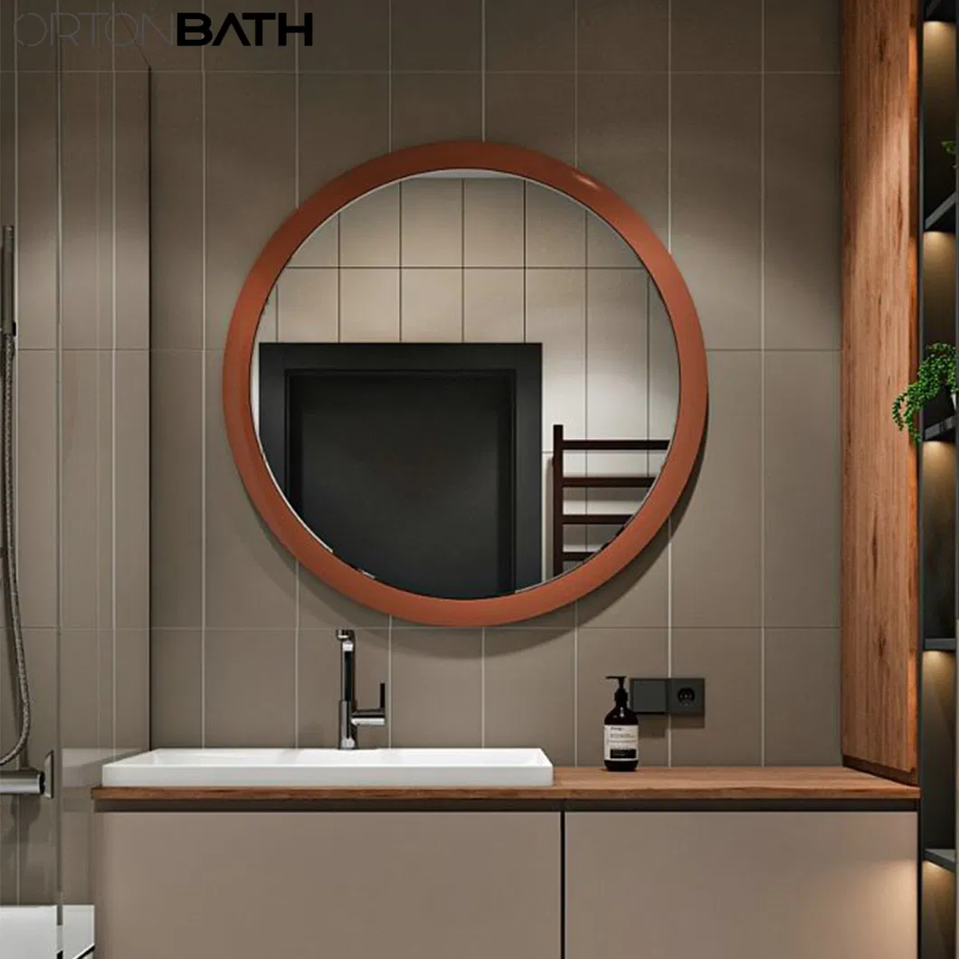 Ortonbath Brown Yellow Bronze Sunburst Framed Circle Bath Home Smart Wall Mounted Non-LED Mirror Bathroom Designer Art Mirror