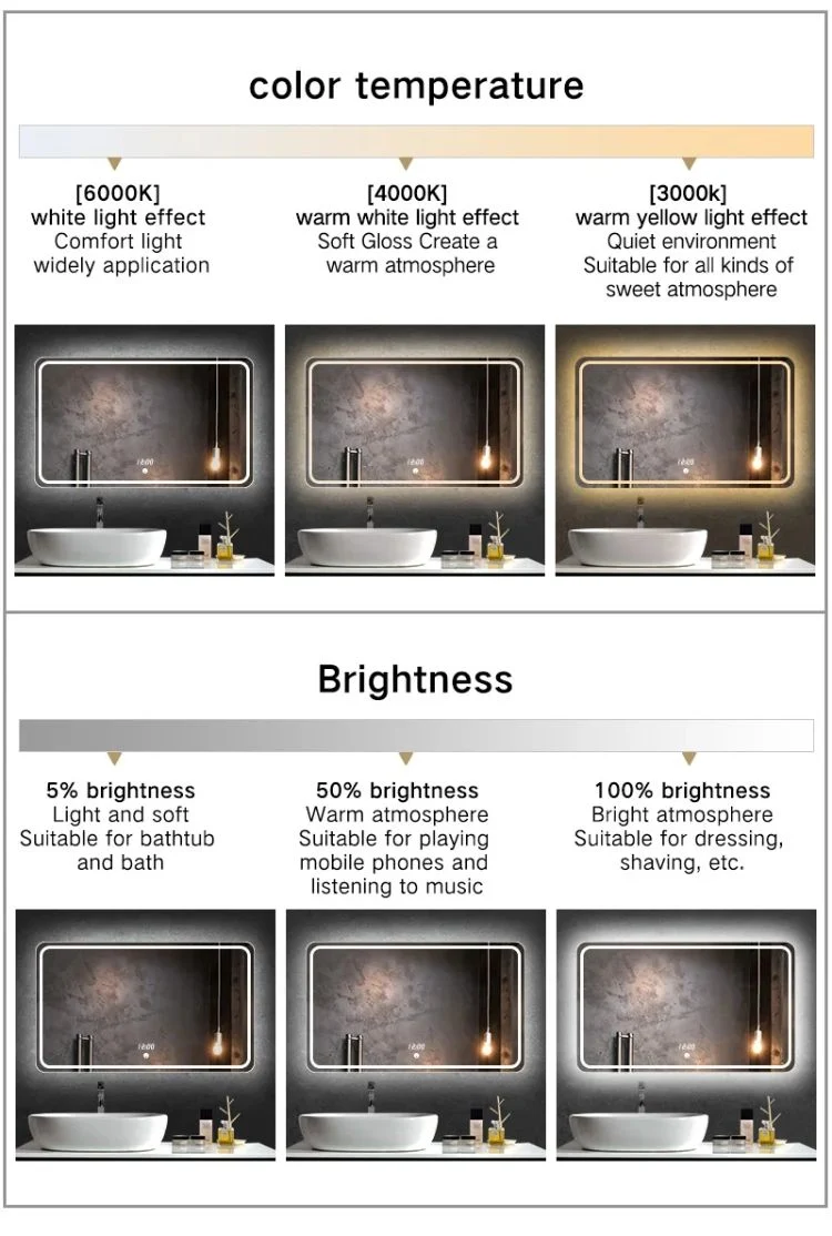 Manufacturer Fogless Light Mirror Home Decor Construction Decoration Free Shapes Bathroom LED Mirrors IP44 Touch Sensor Bluetooth Smart Mirror