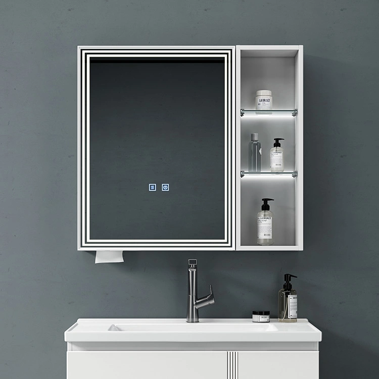 New Trend Design Bathroom Toilet Furniture PVC Bathroom Cabinet Wall Mounted Bathroom Vanity Set with LED Light Mirror Cabinet