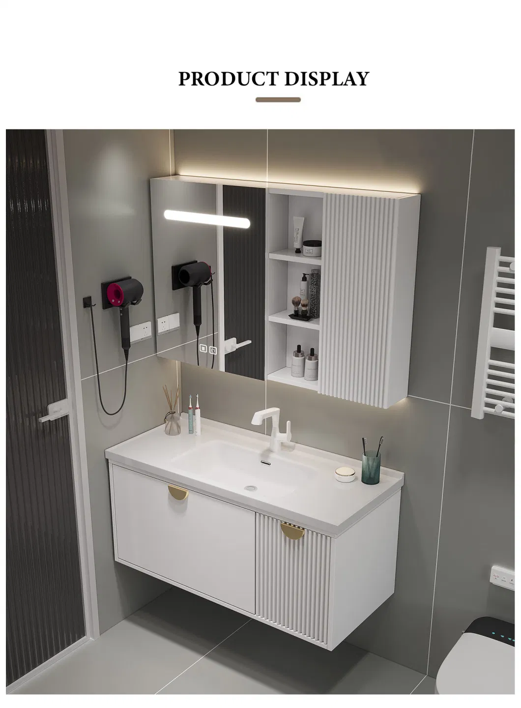 Home Bathroom Furniture Luxury Washroom High Quality Bathroom Vanity Cabinet Bathroom Cabinet with Mirror Light