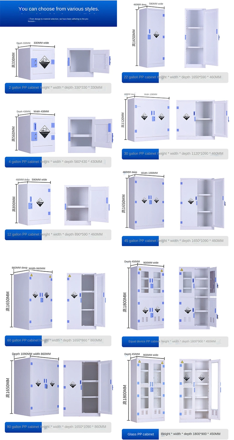 Polypropylene School Laboratory Chemical Medicine Acid Corrosive Safety Storage Cabinet with Shelves