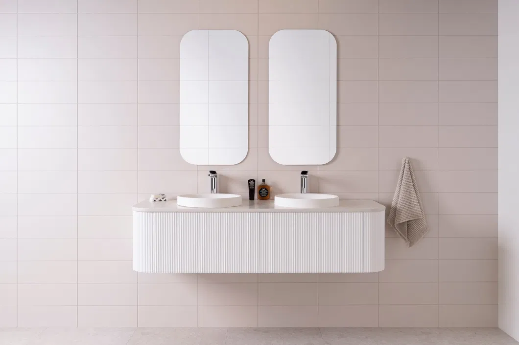 Matte White Fluted 750mm Curve Wall Hung Bathroom Vanity