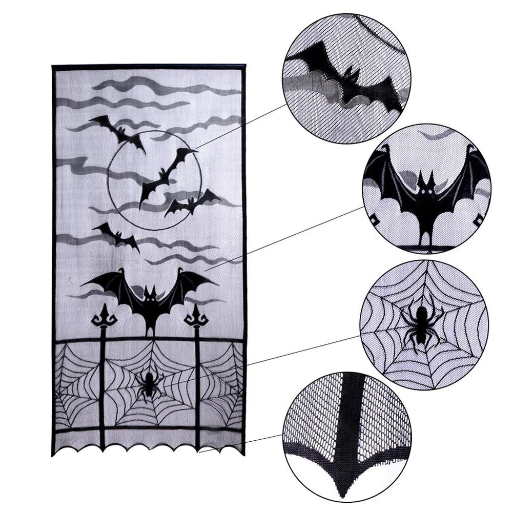 Halloween Decorations Set Include Lace Spider Web Table Runner, Round Lace Table Cover, Fireplace Mantel Scarf and 32 Pieces 3D Bats Wall Sticker Decal