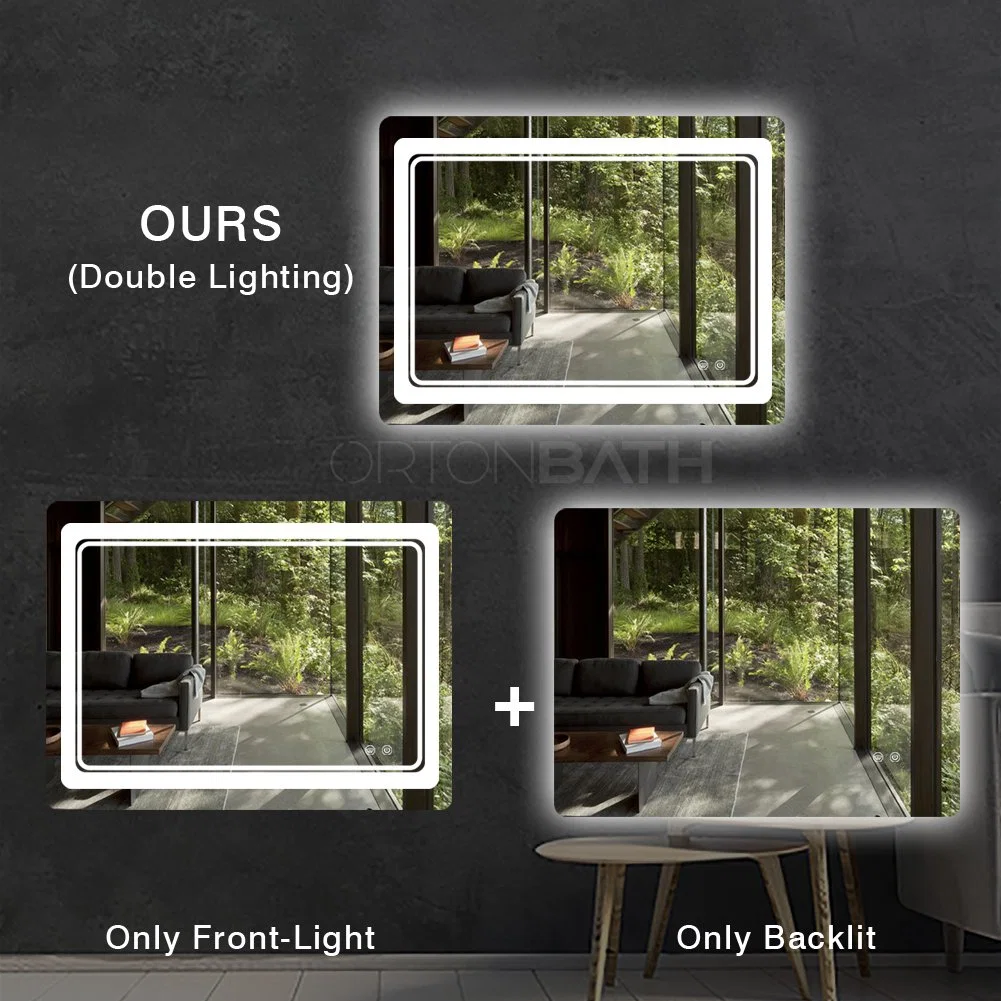 Ortonbath Framless LED Bathroom Mirror 60X36 with Front and Backlight, Large Dimmable Wall Mirrors with Anti-Fog, Shatter-Proof, Memory, 3 Colors, Double LED