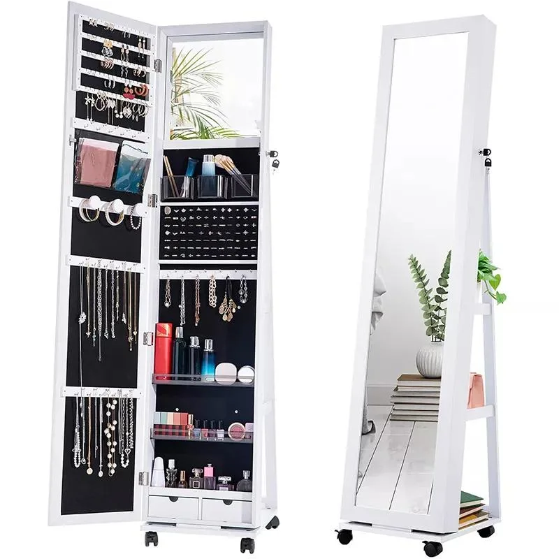 Furniture Customization Wooden Rotating Full Length Standing Jewelry Mirror Cabinet