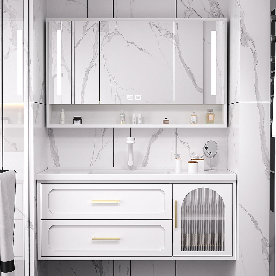 Contemporary Luxury Bathroom Cabinet Set Wall Mounted Bathroom Glass Vanity with Mirror Cabinet
