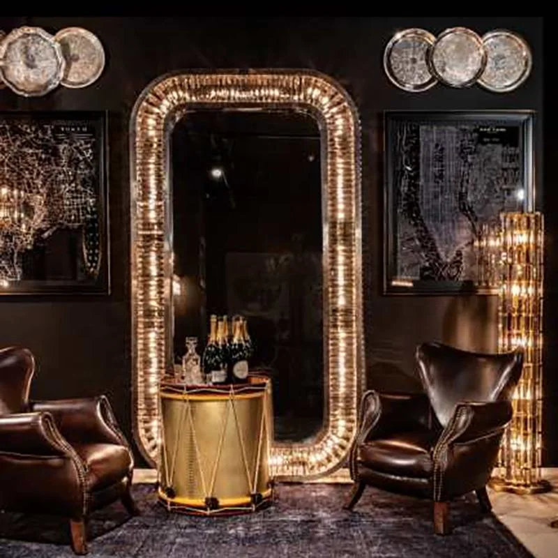 Crystal Modern Mirror Decorative Wall Living Room Hallway Wood Frame Venetian Hang Wall Mirror with LED Light