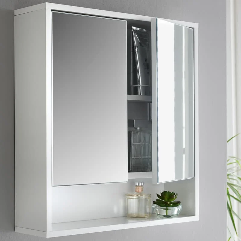 Ortonbath Wall Mounted Bedroom Mirror Jewelry Cabinet Bathroom Storage Box White Urban MDF Wood Finish