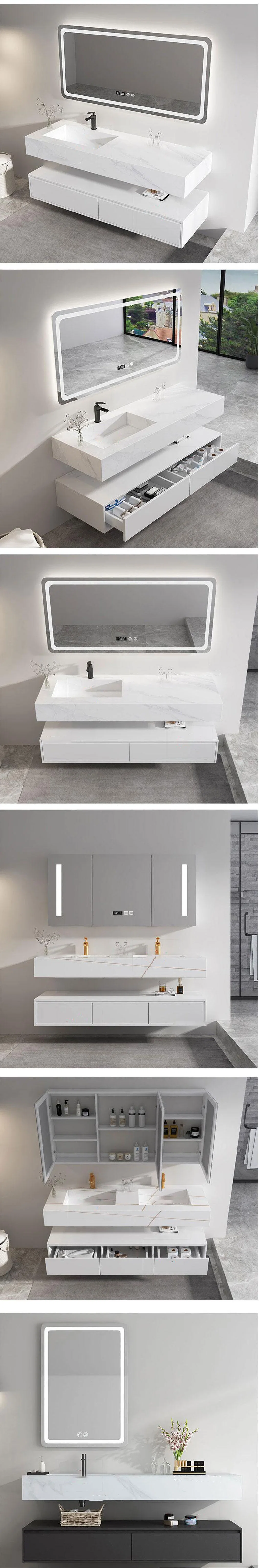OEM Modern Nordic Combination Bathroom Washstand Smart Mirror Lighting Wood Minimalist Wash Basin Bathroom Cabinet