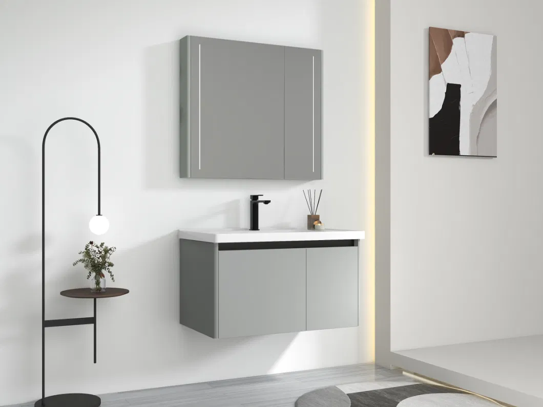 Modern Wall Mounted Plywood Ceramic Basin Bathroom Cabinet with Mirror