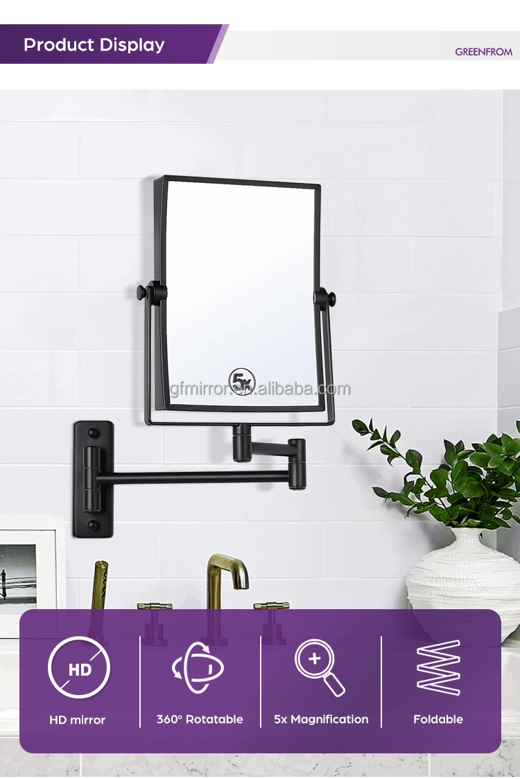 Bathroom Sqaure Double Sides Matte Black 5X Wall Shaving Mirror