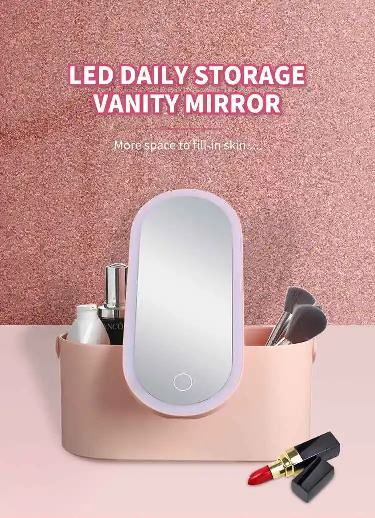 Removable Multi-Function Portable Vanity LED Makeup Mirror with Storage Box