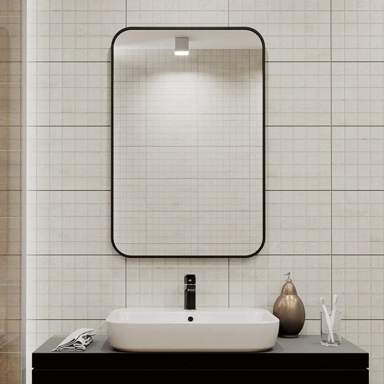 Bevel Curved Corners Mirrored Glass Panel Hotel Customized Organic Shape Bevel Bathroom Mirror