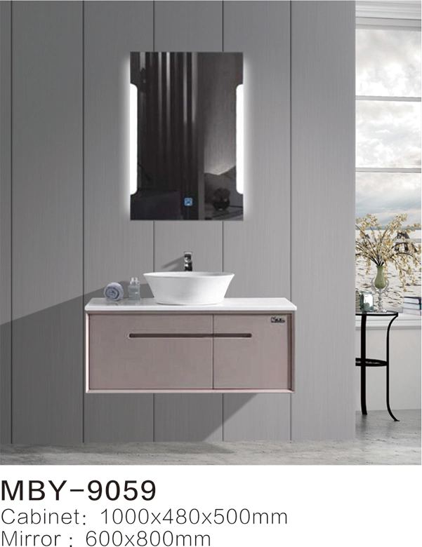 Modern Bathroom Vanity Sink Basin Cabinet Set PVC Side Cabinet Smart LED Lighting Mirror