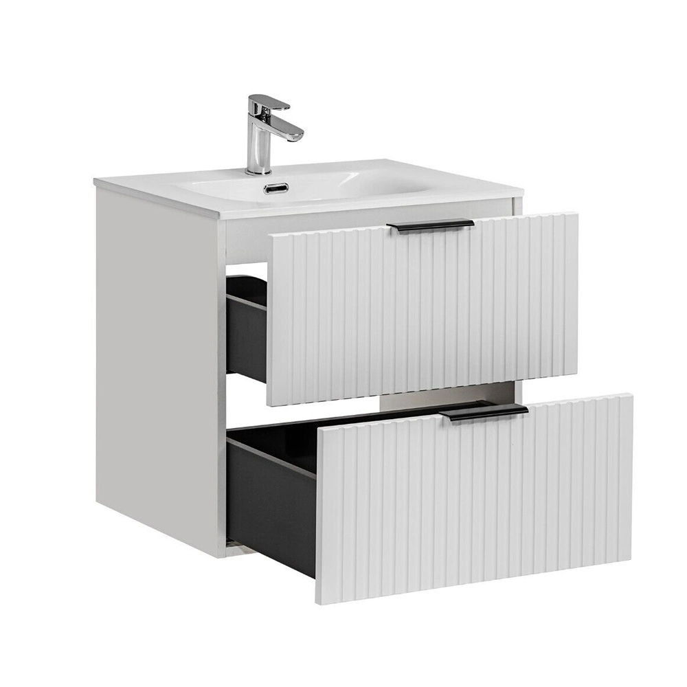 600mm Ribbed Textured White Modern Wall Hung Bathroom Vanity