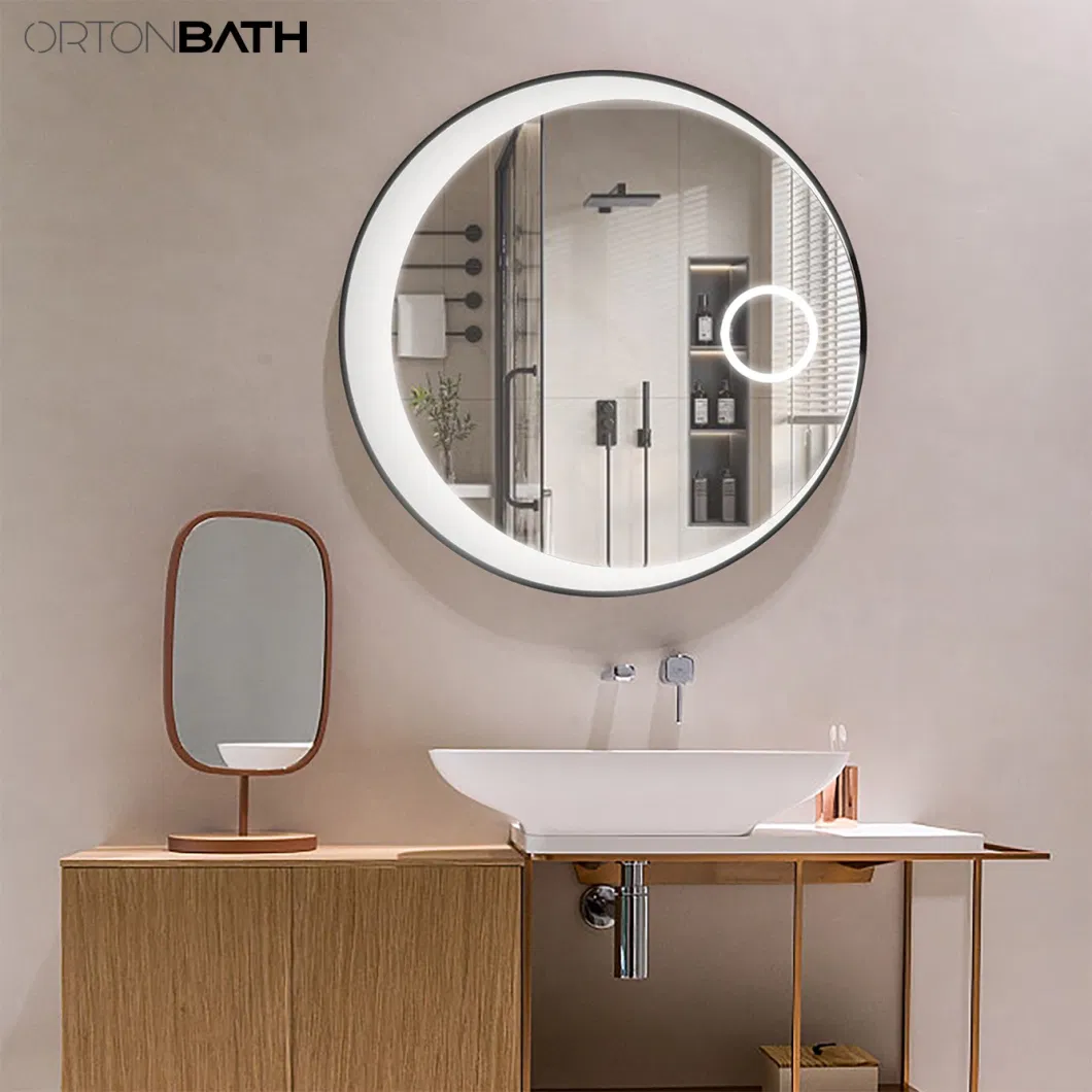 Ortonbath Mirror for Bathroom, LED Lighted Vanity Mirrors for Bathroom Wall with Front and Backlit, Moon Sun Black Framed Wall Mirror