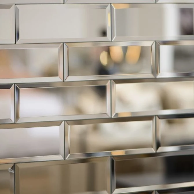 Factory Custom Modern Full-Lenght Dressing Round Edge Square Tiles Frameless Glass Mirror