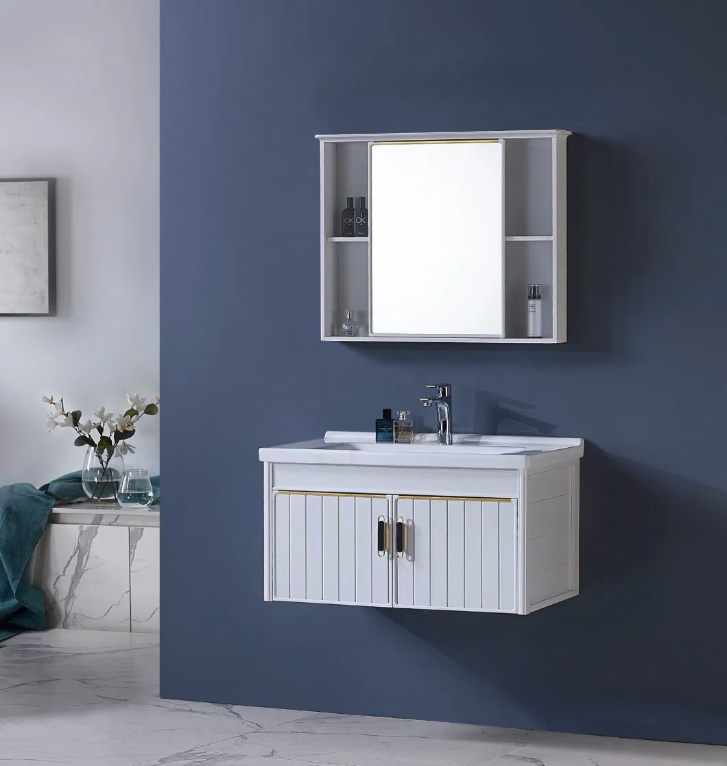 Durable Blue Bathroom Cabinet with Mirror White Ceramic Basin Sink Aluminum Cabinet Makeup Vanities Wall Hung Bathroom Vanity