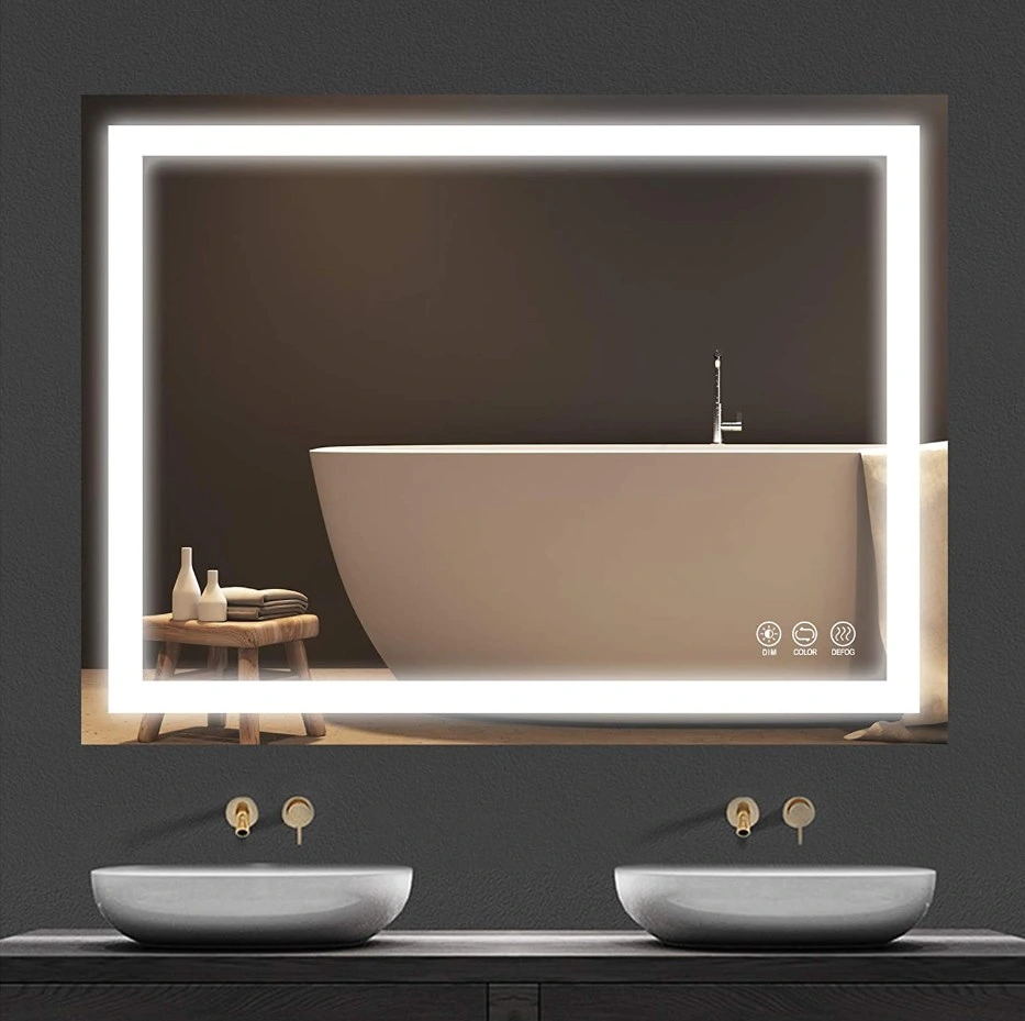 Backlit Illmuinated Wall Mounted Bathroom LED Mirror Three Colors with Anti-Fog for Hotel Appliance