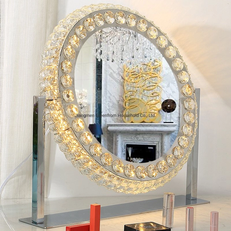Luxury Round Shape Makeup Desk LED Vanity Crystal Makeup Mirror