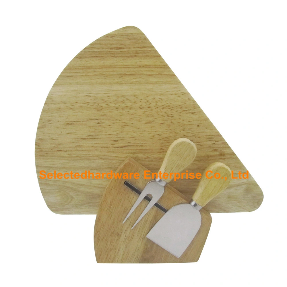 4PCS Rubber Wood Cutting Board Set Cheese Knife and Fork