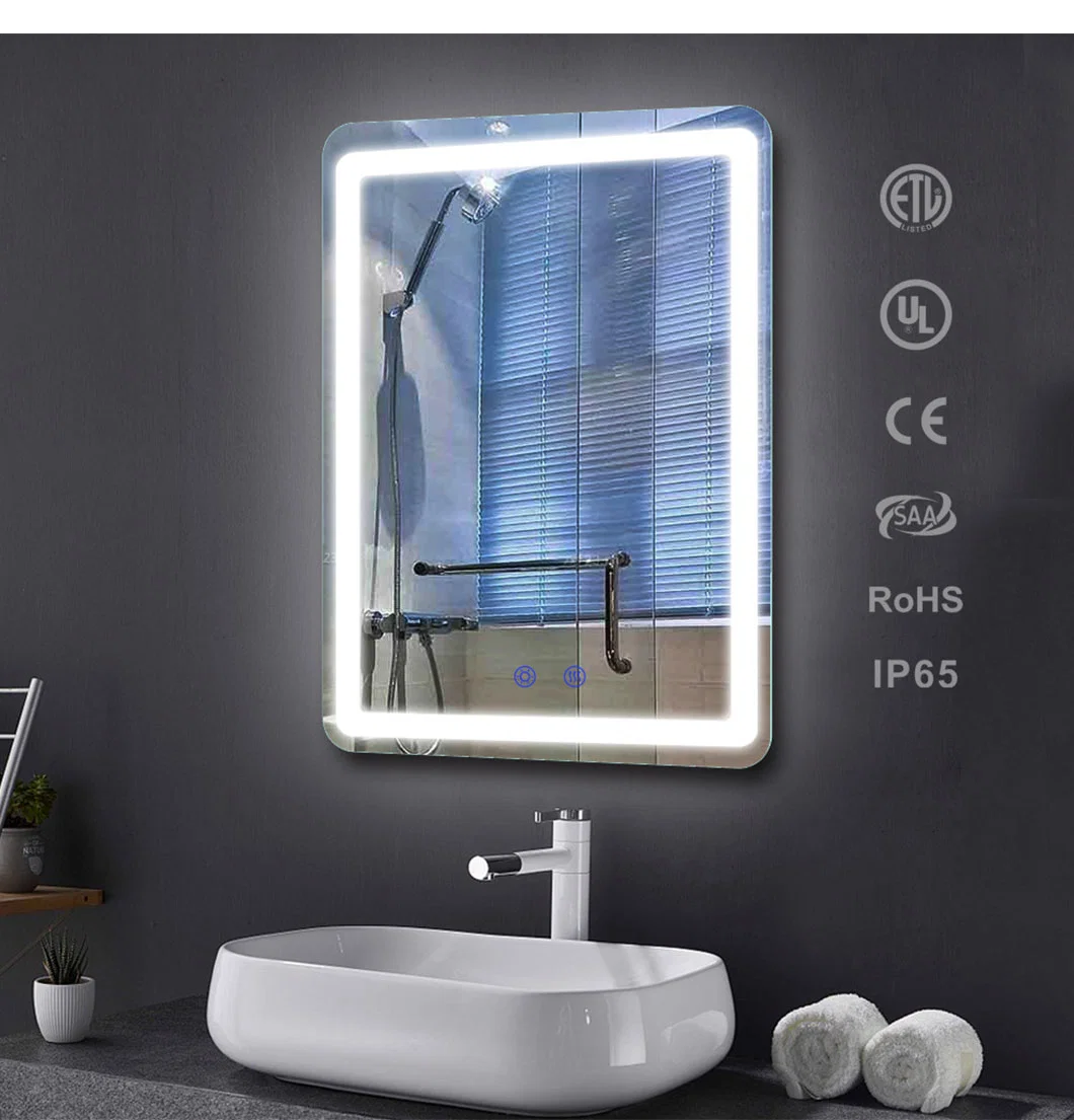 LED Defogger Lighted Smart Bluetooth Bathroom Mirror with Digital Clock