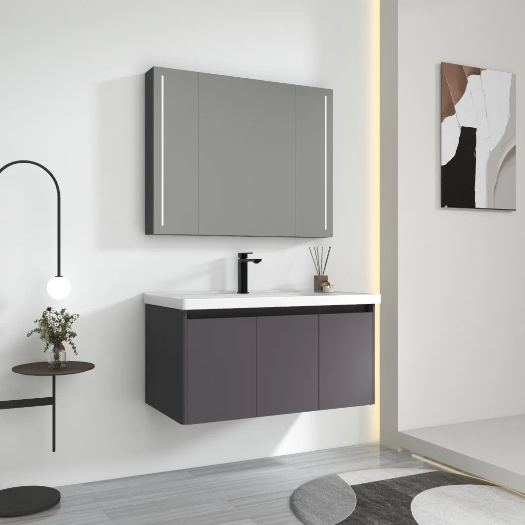 Modern Wall Mounted Plywood Ceramic Basin Bathroom Cabinet with Mirror