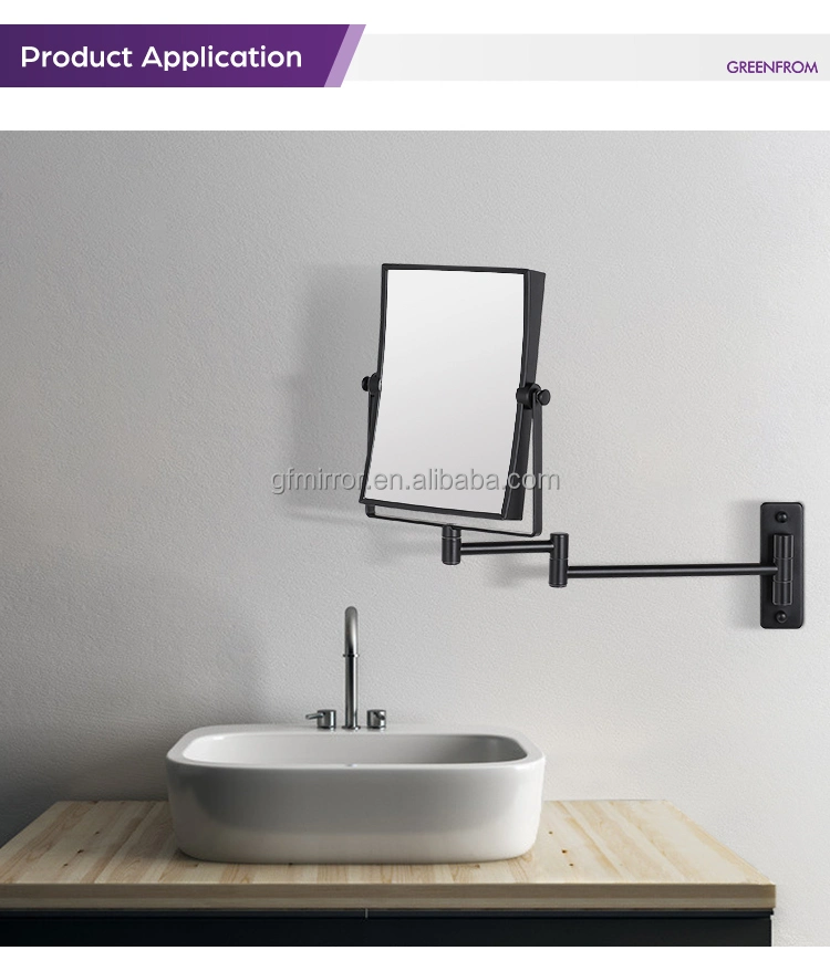 Bathroom Sqaure Double Sides Matte Black 5X Wall Shaving Mirror
