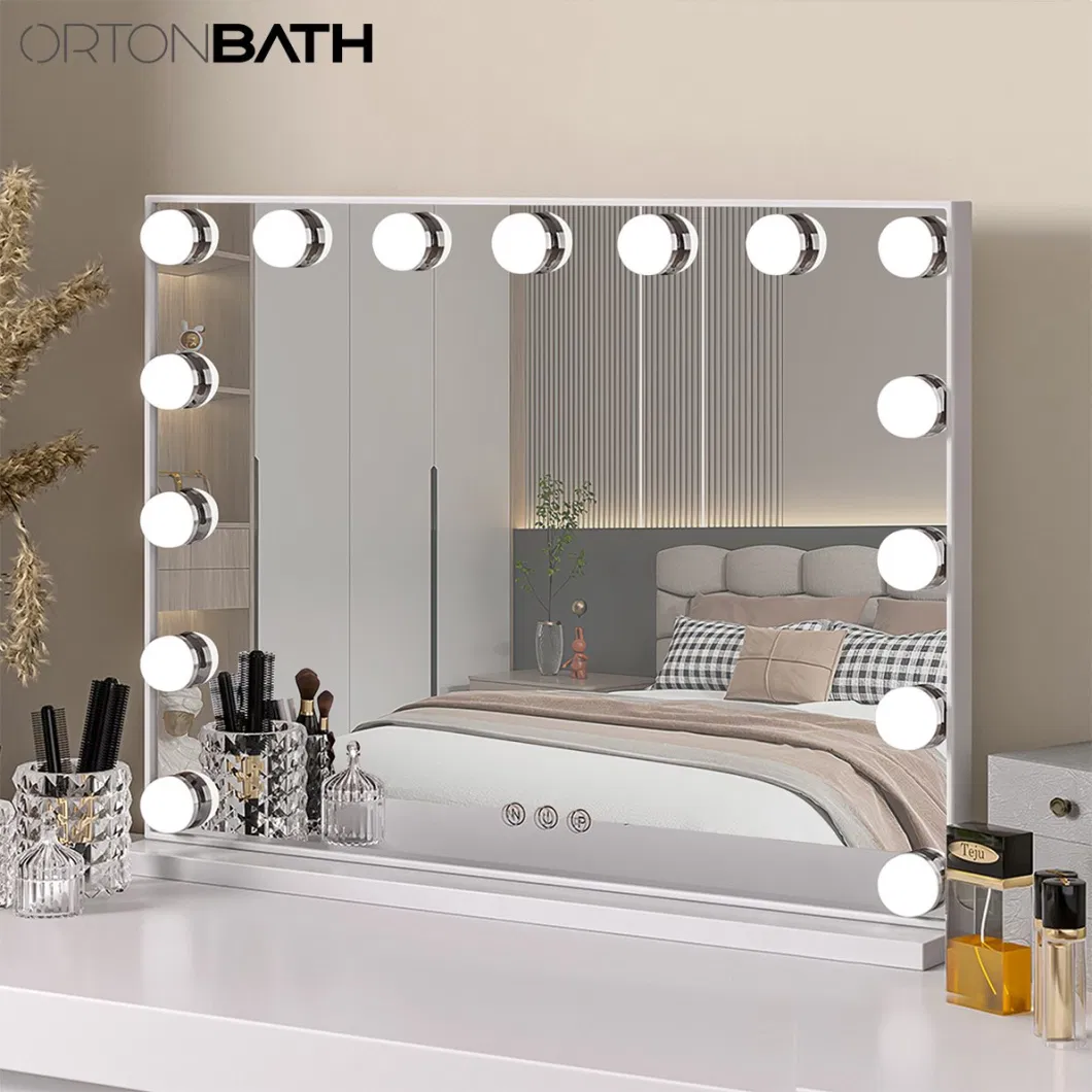 Ortonbath Hollywood Vanity Mirror with Dimmable LED Lights 3 Lighting Modes 2in1 Large Lighted Makeup Mirror for Desk and Wall