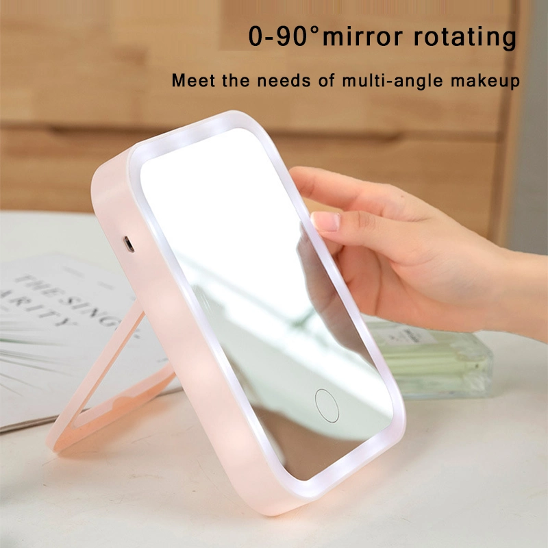 Desktop Ladies Rectangle Table Folding Cosmetic Custom LED Makeup Mirror with Light